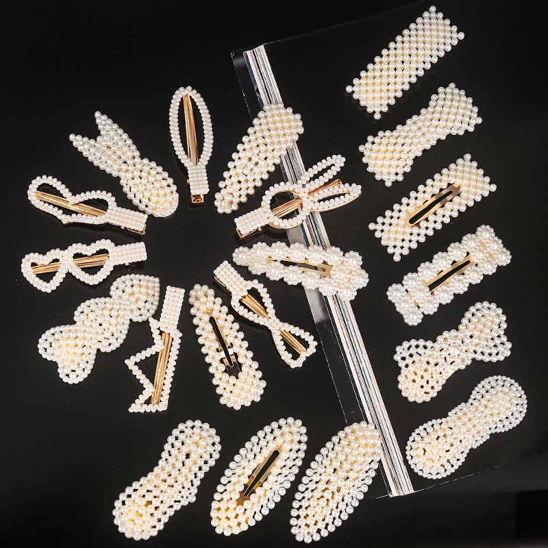 New hollow pearl baby hair clips flower rabbit side clip simple geometric wedding hair accessories