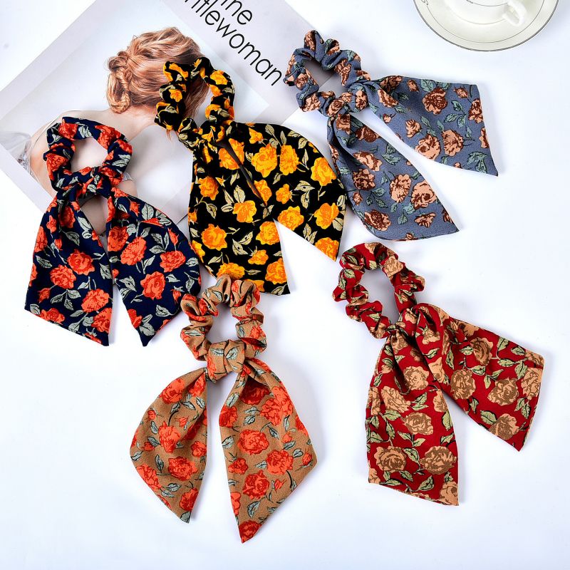 Chiffon hair rope scrunchies transfer printing silk scrunchie hair scrunchies for women