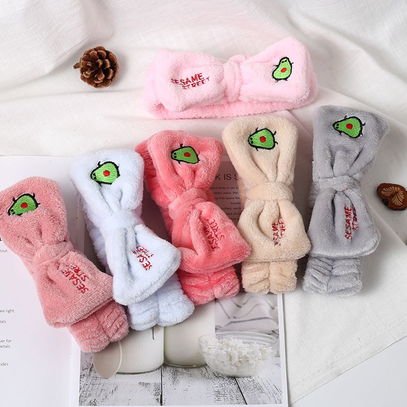 Custom LOGO Makeup Headbands Embroidery Headband Cartoon Bowknot Towel Hair Band Wrap Fleece Headban