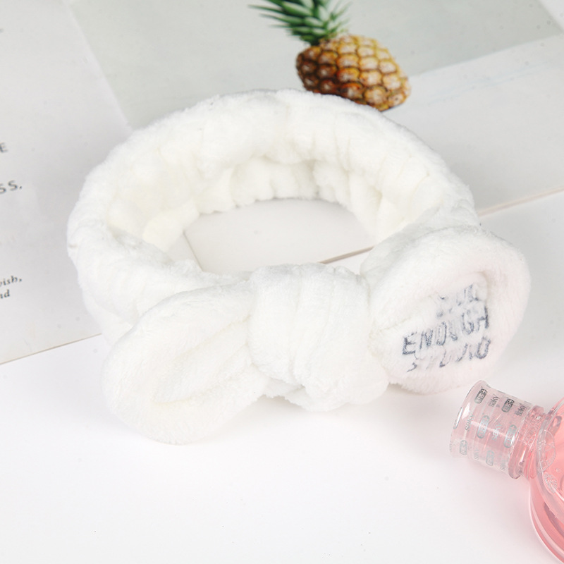 OEM fashionable simple plush bow headband wash face hairbands soft plush towel butterfly shape spa h