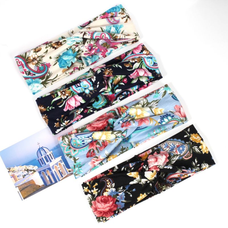 Female Cotton Hair band Twist Stretch Band Headband Floral Bohemian Style Head Band