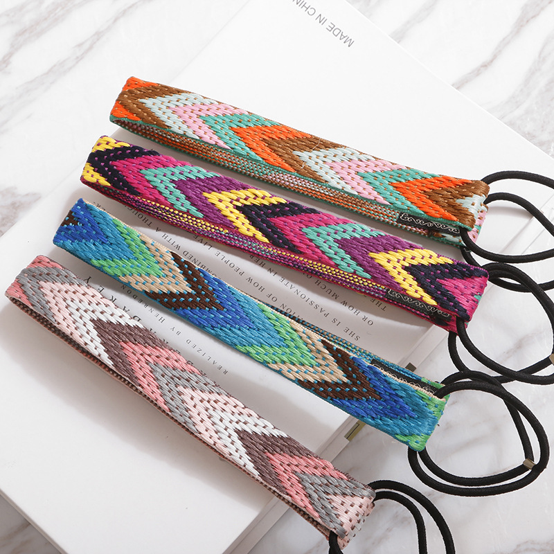 Ethnic Embroidered Headbands Girls Bezel Women Vintage Hair Accessories Braided Elastic Hair Band Bo