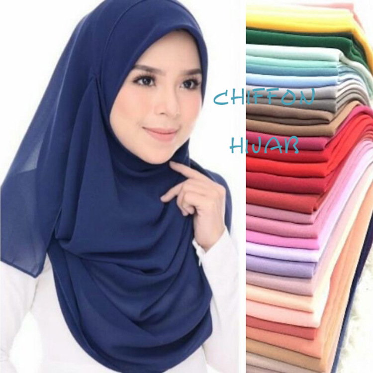 Plain georgette scarf thick bubble heavy chiffon hijab muslim borong tudung woman shawl