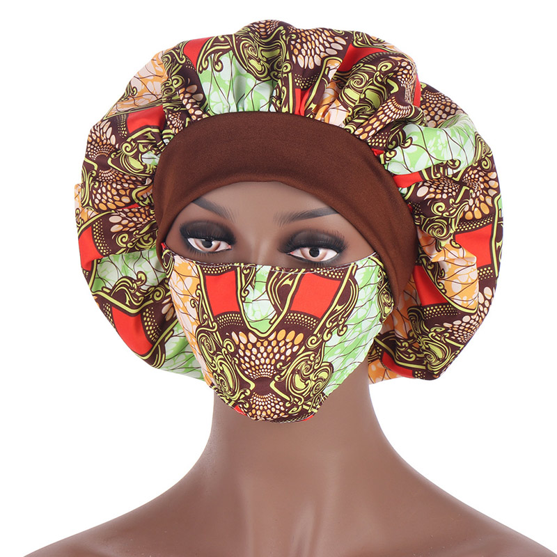 Turban Hat African Pattern Multicolor Night Turban Fashion Mask Hat Set Turban Hat Ladies Hood