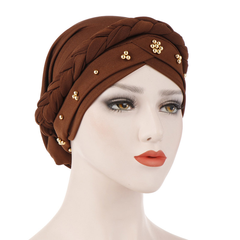 Customized New Design Head wrap Plain Baggy Hats Arabian Braid Muslim Turban Arab Beaded Bonnet